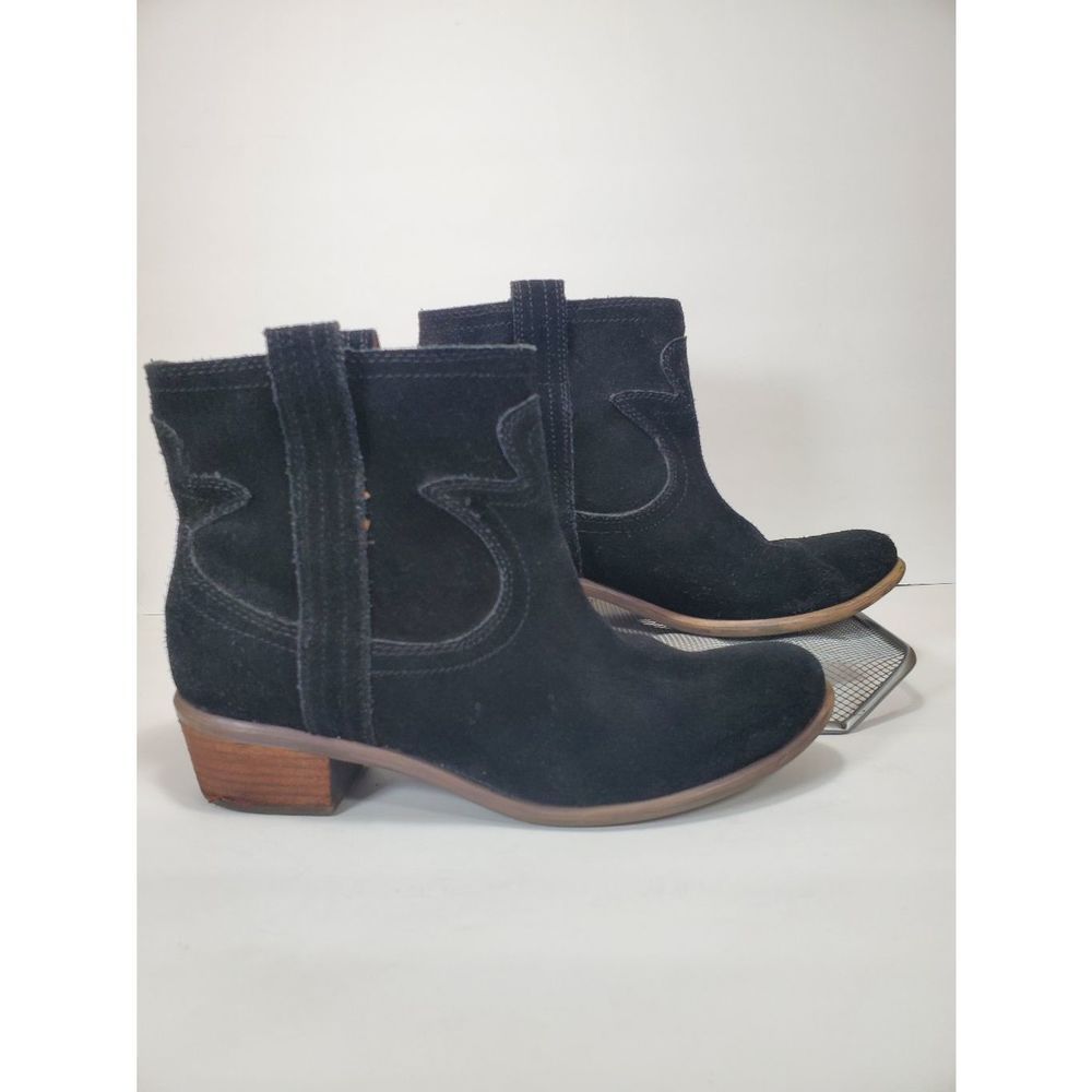Lucky Brand Black Terra Western Ankle Boot Comfy Block Heel Women's Size 8.5